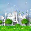 Concept of eco with city, clean energy and nature. paper art style. 