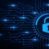 Cyber security lock on digital screen 