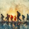 A group of people walking - migration/refugee concept