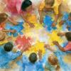Diverse Children Work Together on a Large Floor Puzzle Surrounded by Bright Colors During an Engaging Activity Session.