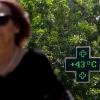 Europe heat wave - high temperature displayed on a pharmacy sign