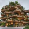 A modern set of eco-buildings constructed from wood 