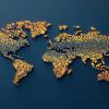 World map formed by glowing dots representing global network, connectivity and digital data
