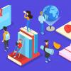 Knowledge and education concept. People learning online