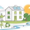 Green home exterior with renewable and clean nature resources outline concept