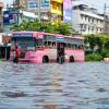 Bus on a flooded road